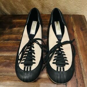 Glory Chen Women's Shoes Size 9.5 Black Leather & Cream Canvas Unique Rare Find